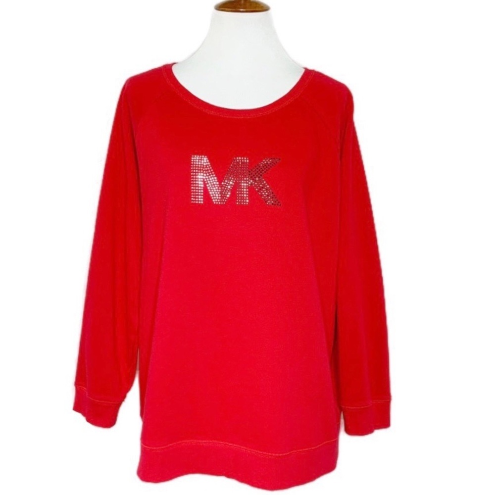 SOLD-Michael Kors Bling Studded Embellished Logo Red Pullover Sweatshirt - Picture 1 of 8